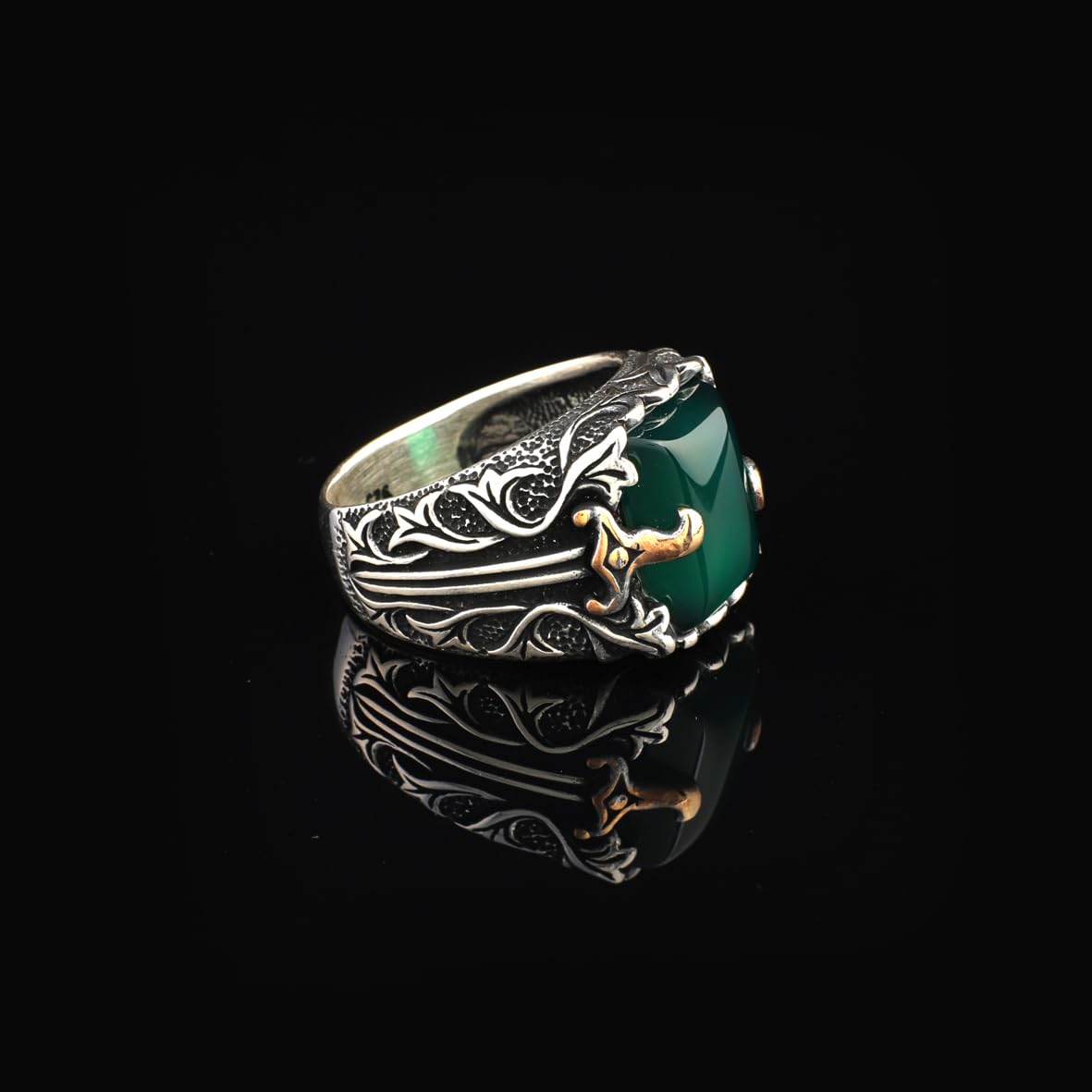 Sterling Silver Jade Ring - Men's Sword Pinky Ring