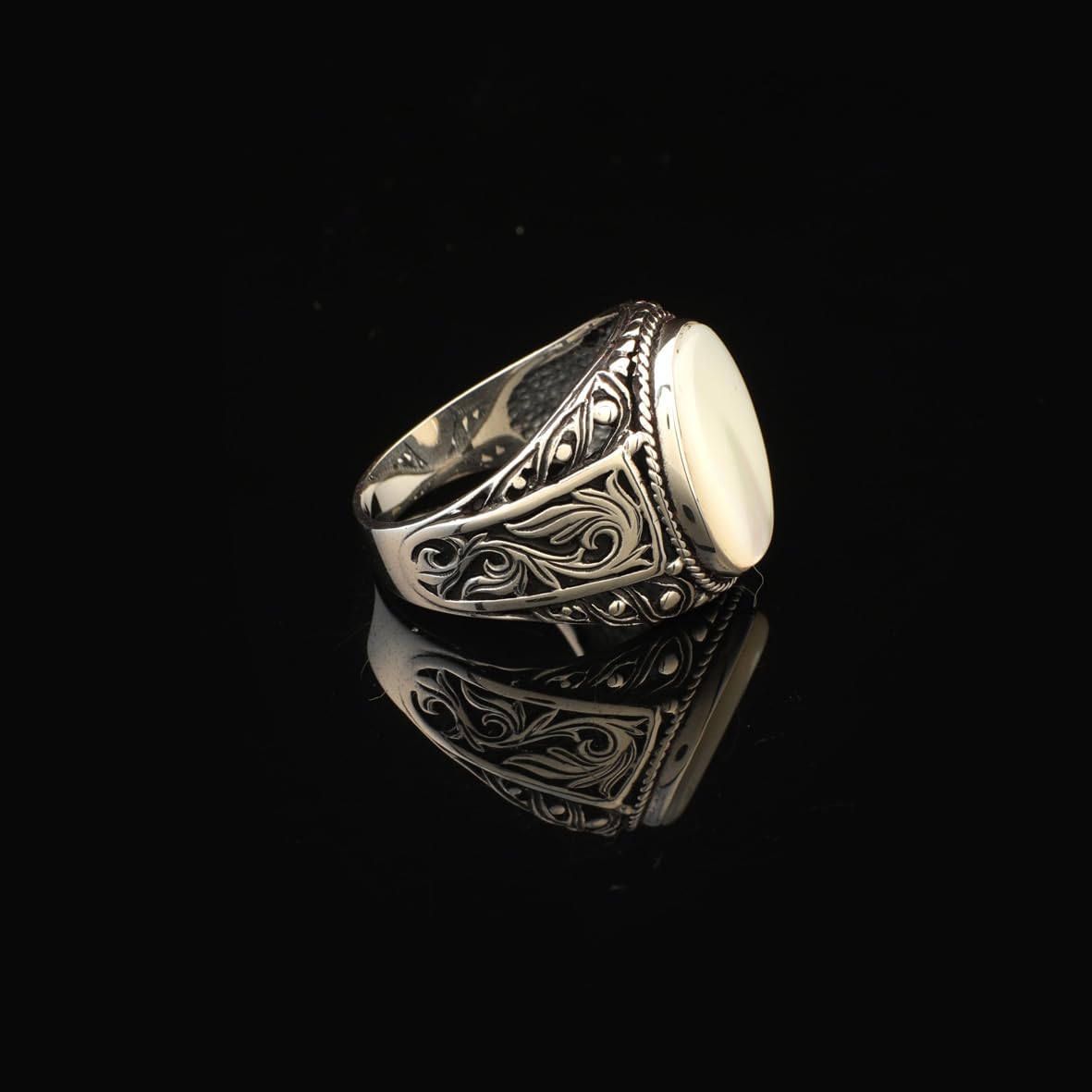 Mother of Pearl Ring Signet Ring Pinky Ring Ottoman Vintage 925 Sterling Silver Promise Engagement Gemstone Ring Gift for Husband