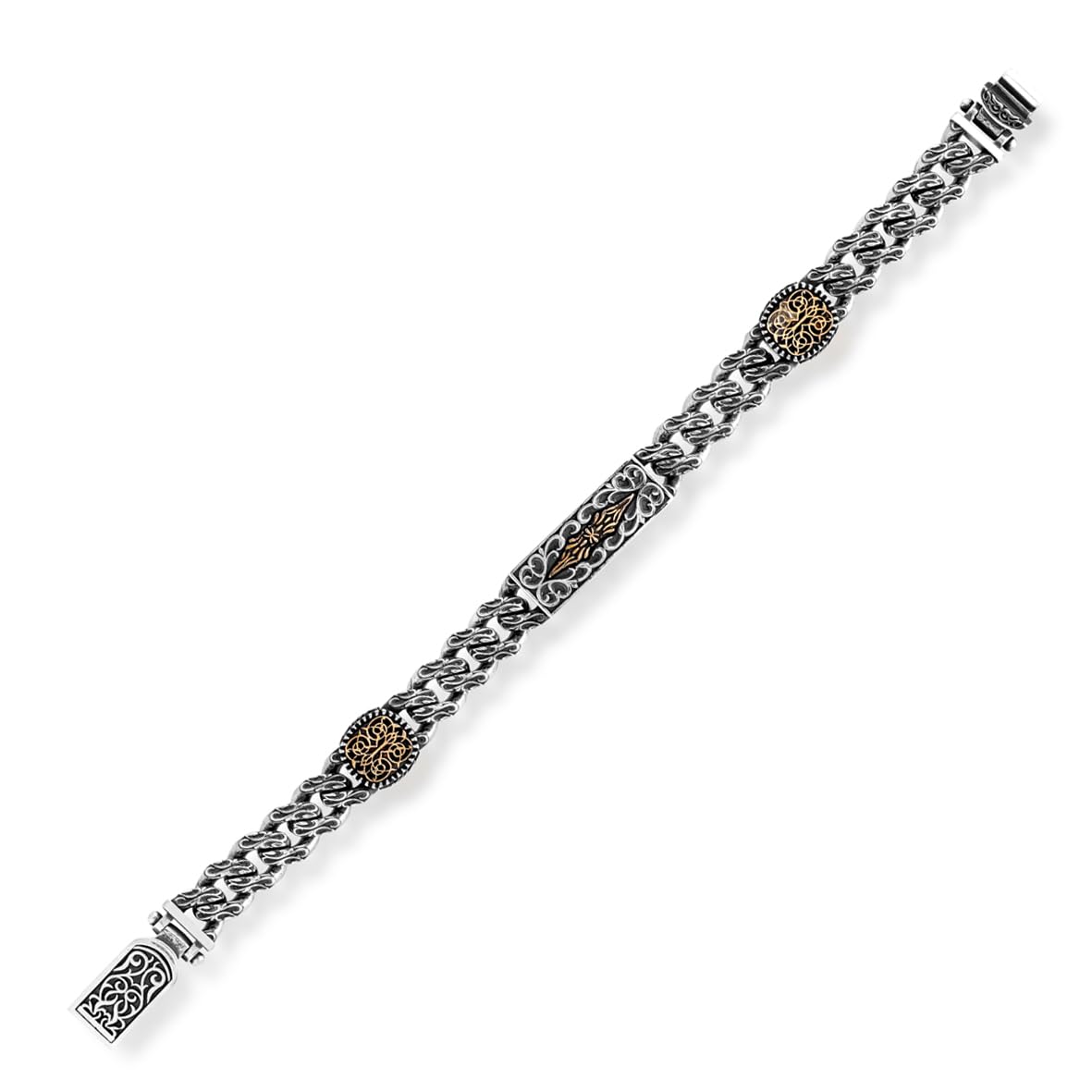 Handmade Gothic Vintage Pattern Mens Bracelet - Made to Order 925 Sterling Silver Personalized Chain Bracelet with Hand-Engraved Detail and Silver Polishing Cloth Gift