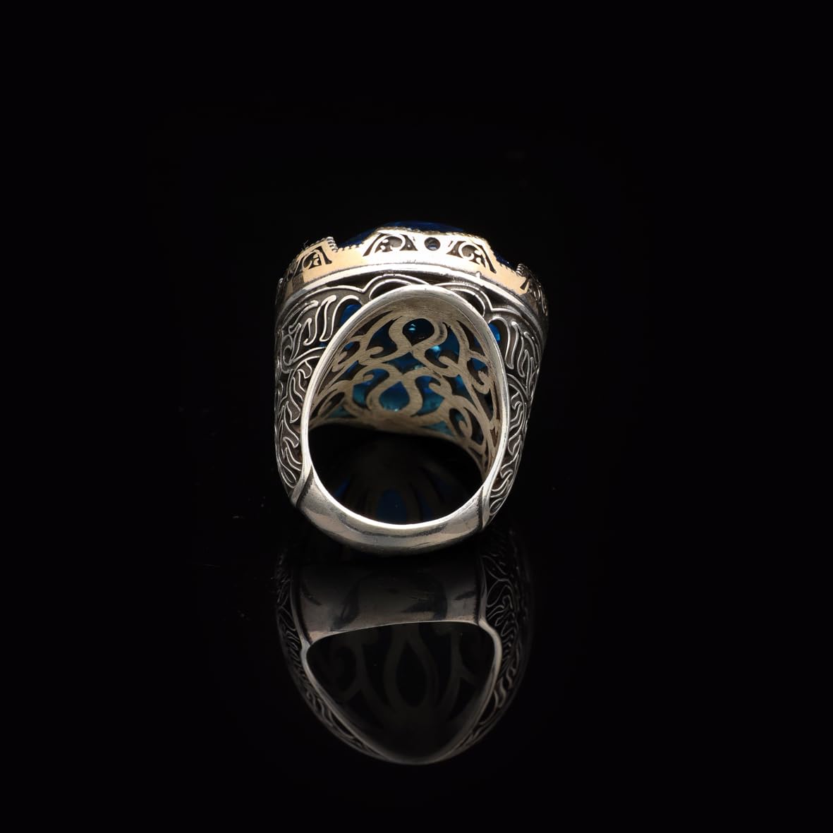 Aquamarine Ring with Large Oval Stone – Vintage Men’s Ring in Polished 925 Sterling Silver