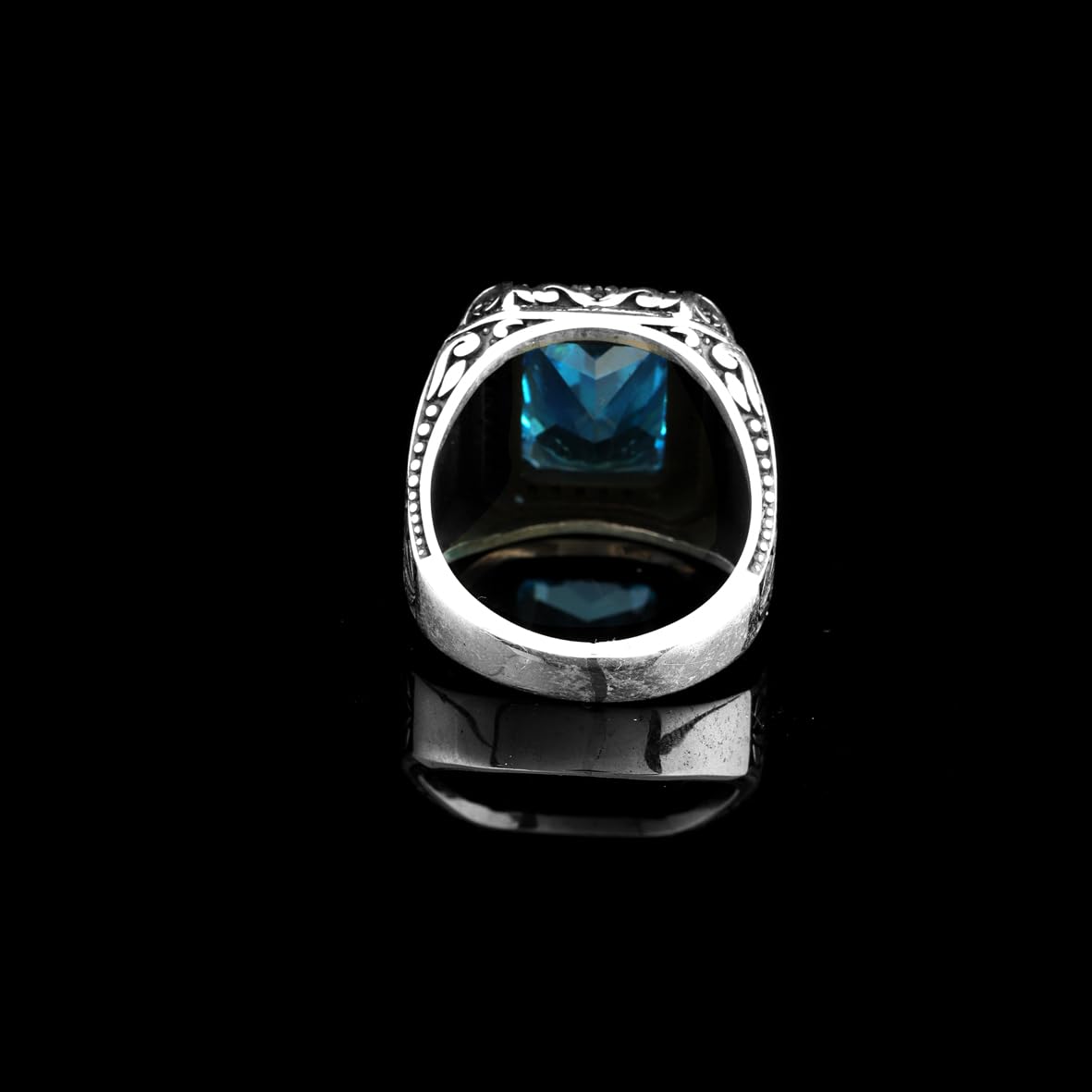 Mens Aquamarine Ottoman Ring – Handmade Sterling Silver Vintage Gemstone Engagement Ring with Custom Engraving and Gift Silver Polishing Cloth