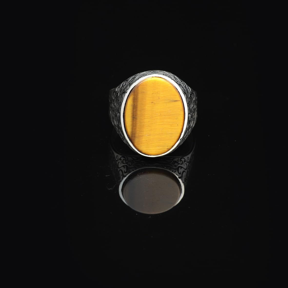 Handmade Vintage Tiger Eye Ring for Men - Oval Gemstone in Polished 925 Sterling Silver