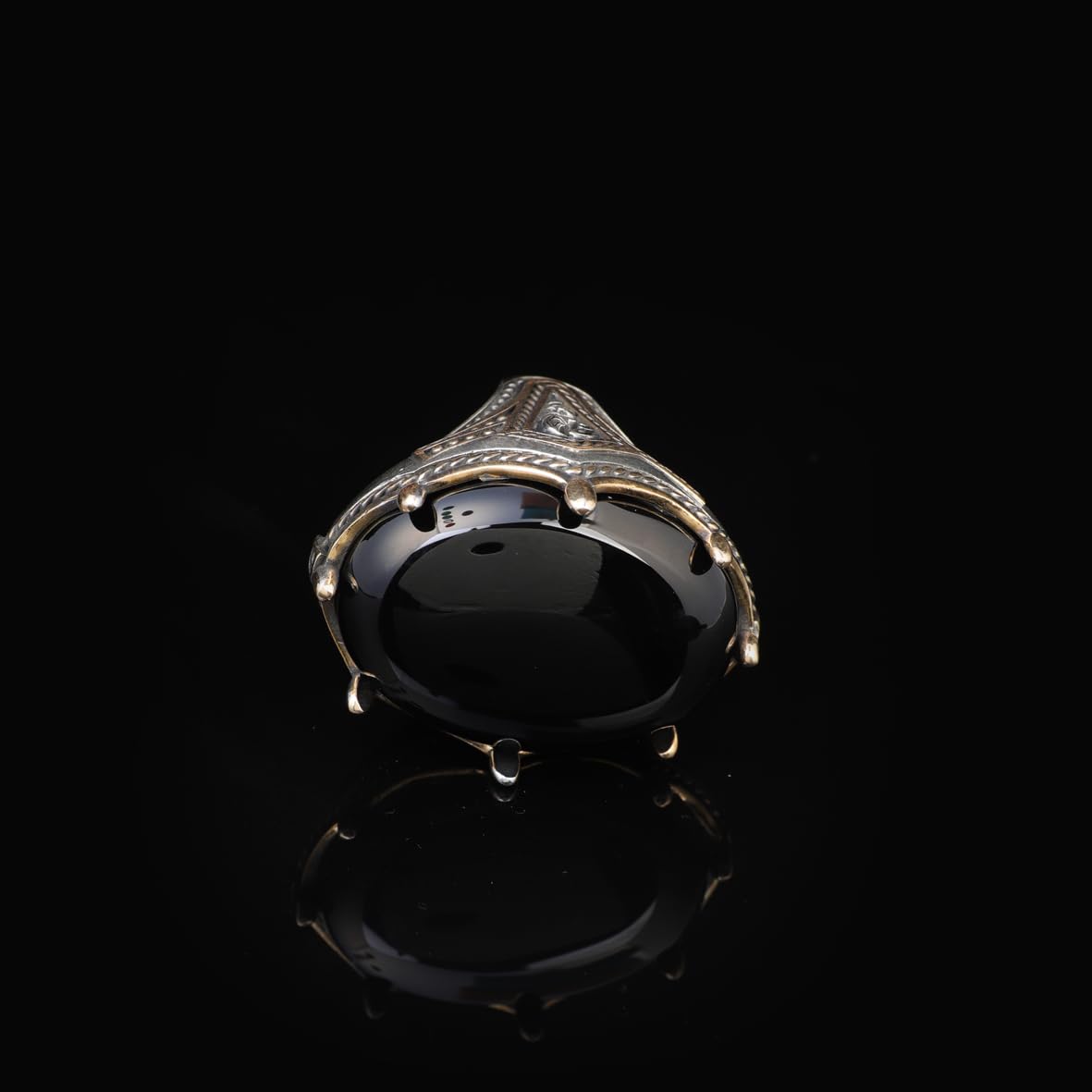 Vintage Men's Handmade Onyx Ring with Oval Gemstone - Large Ottoman Style 925 Sterling Silver Band - Includes Silver Polishing Cloth Gift