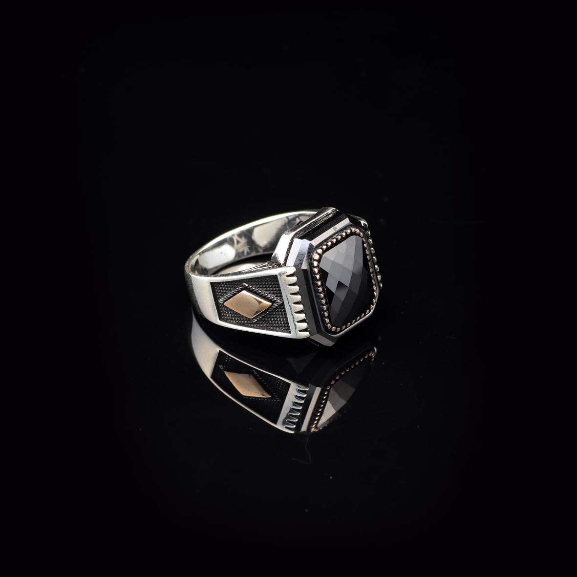 Black Onyx Vintage Men's Gemstone Ring - Handmade 925 Sterling Silver Turkish Engagement Ring with Polished Finish and Silver Polishing Cloth Gift Included
