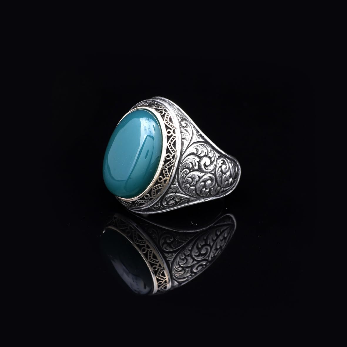 Handmade Jade Men's Ring - 925 Sterling Silver Gemstone Jewelry with Silver Polishing Cloth Gift - Jade Ring for Men