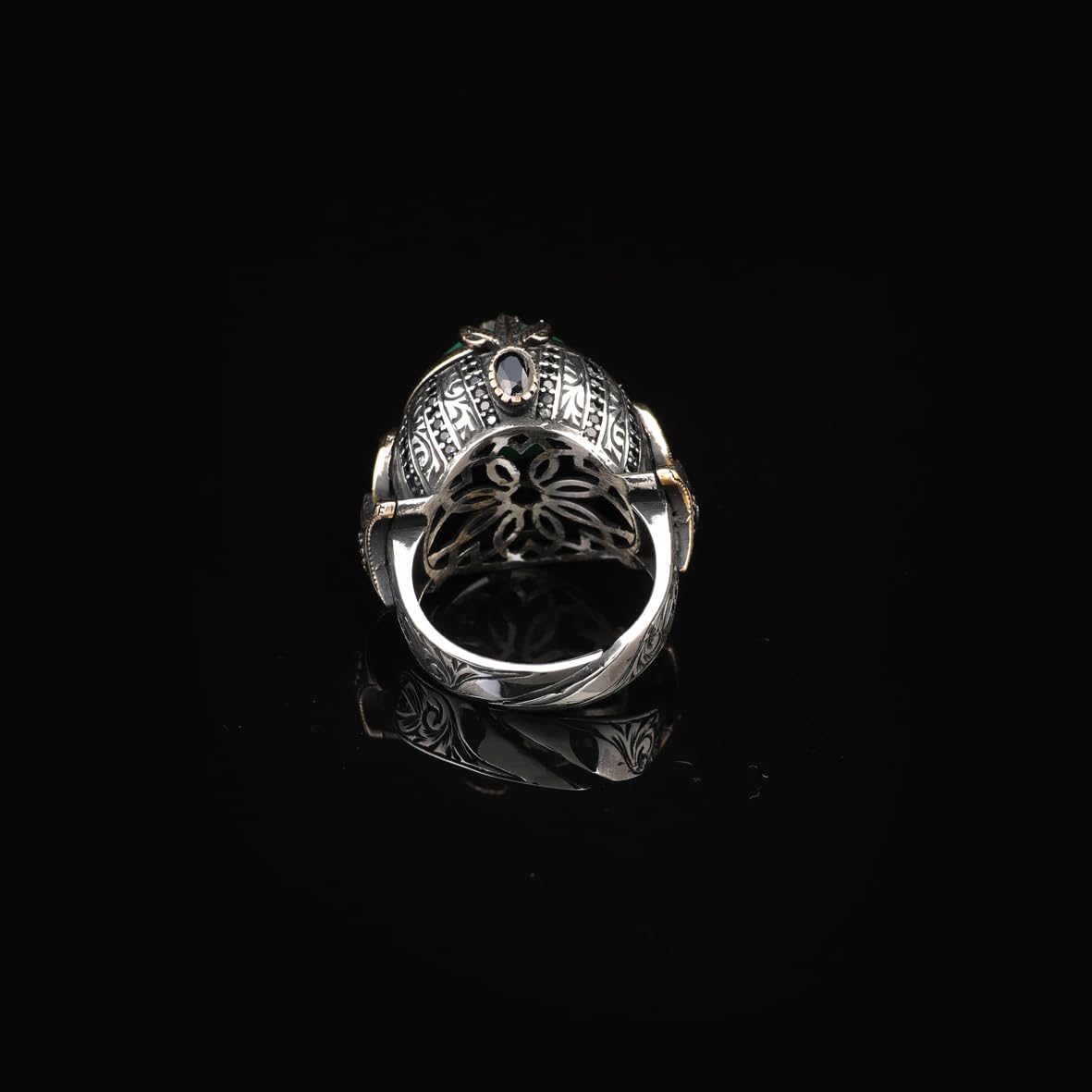 Handmade Emerald Gemstone Ottoman Style Sword Ring for Men Vintage 925 Sterling Silver