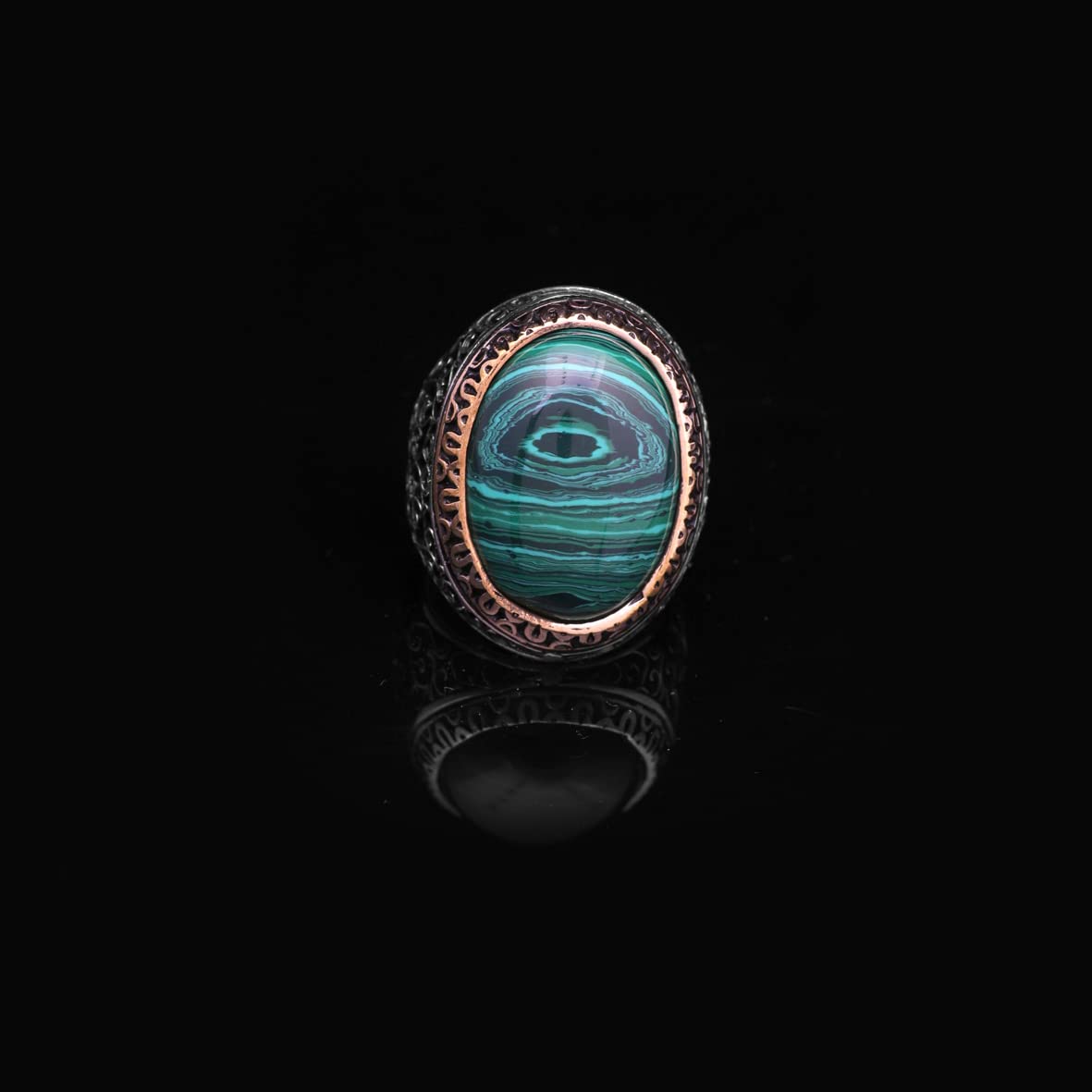 925K Sterling Silver Malachite Ring Men