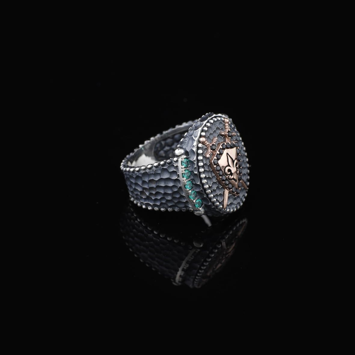 Men's Handmade Emerald Sword and Shield Ring - 925 Sterling Silver Gemstone Jewelry with Polishing Cloth Gift - Custom Signet Ring