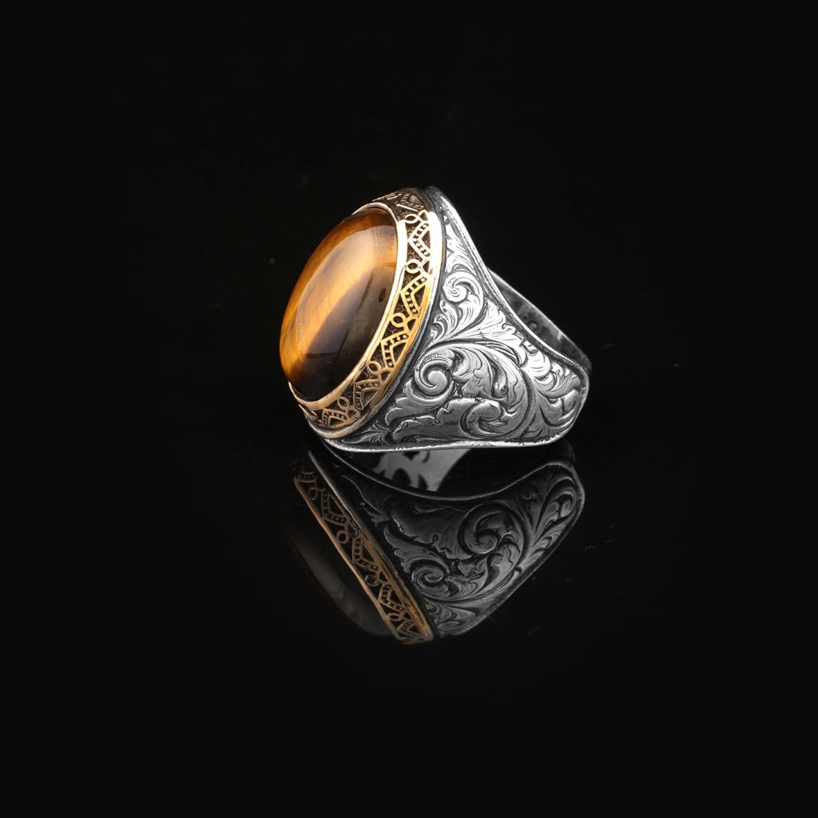 Tiger Eye Ring – Ottoman Vintage 925 Sterling Silver Engagement Ring – Promise Ring for Him – Gemstone Gift for Husband