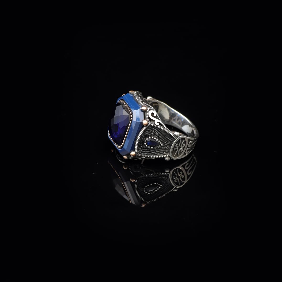 Vintage Blue Tiger Eye Ring for Men
