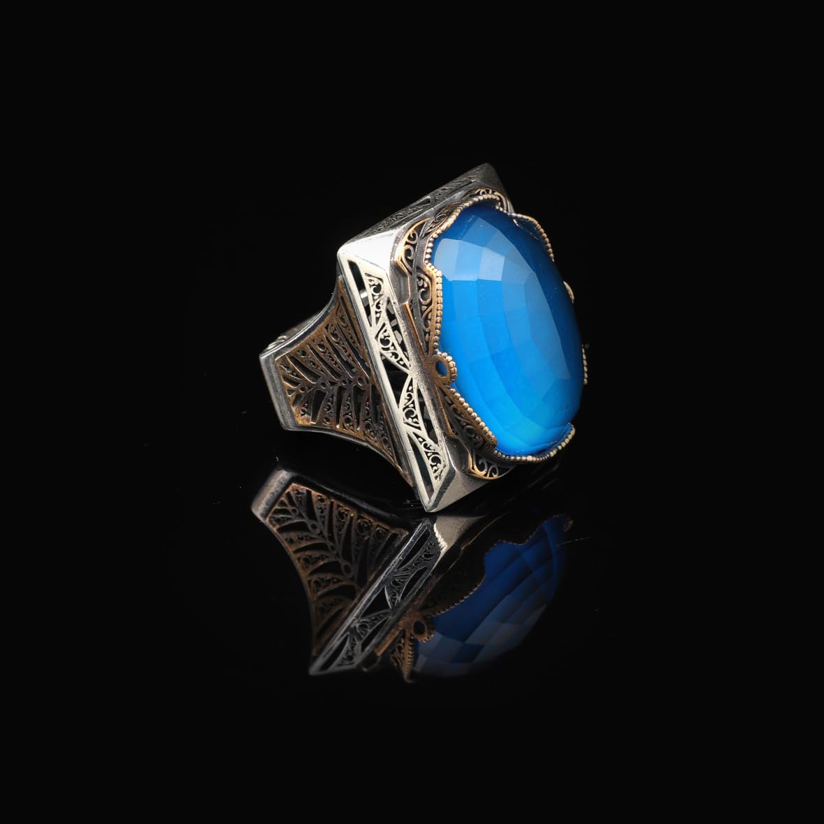 Aquamarine Ring - Large Gemstone Ring for Men