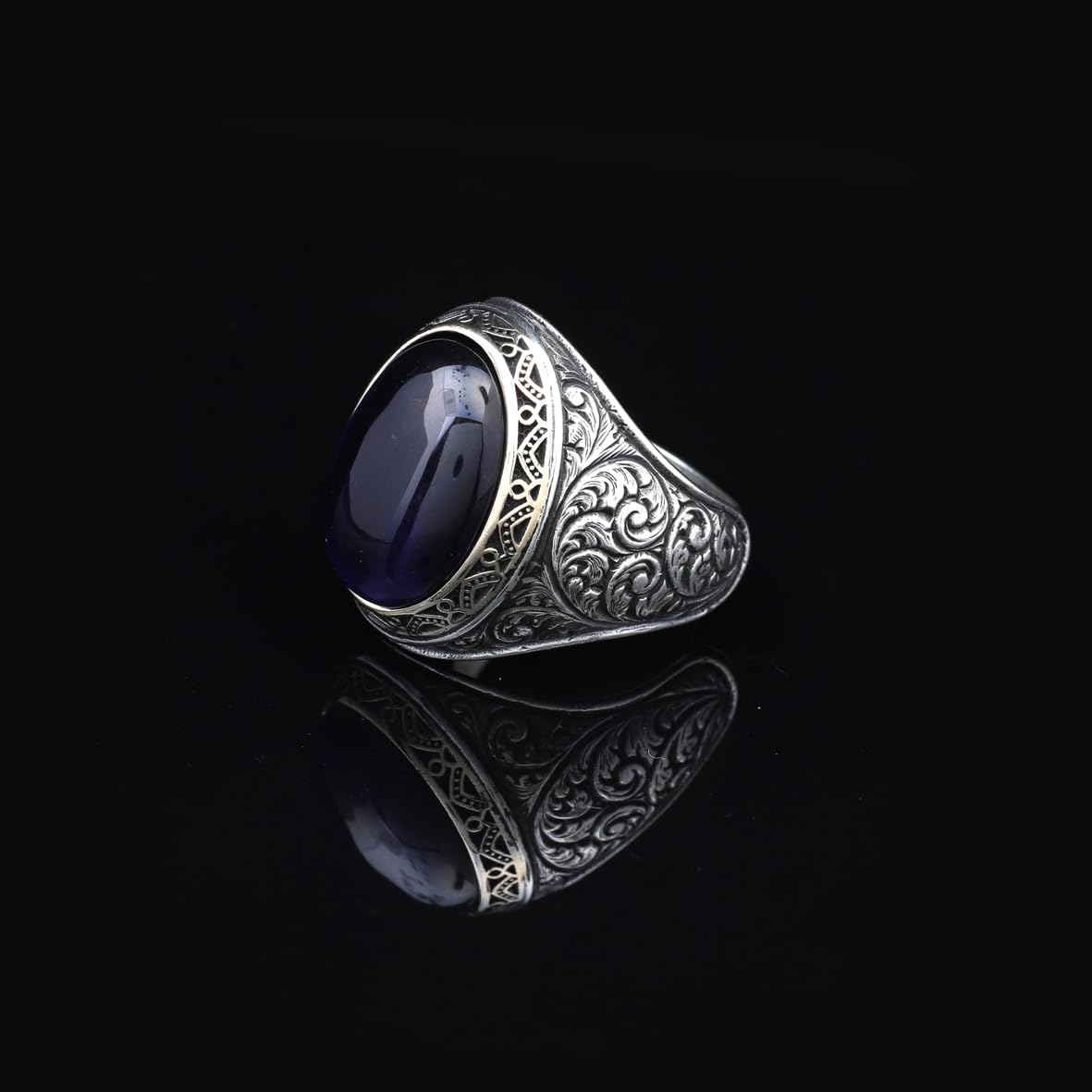 Handmade Blue Tiger Eye Men's Ring - 925 Sterling Silver Gemstone Jewelry with Silver Polishing Cloth Gift - Rings for Men