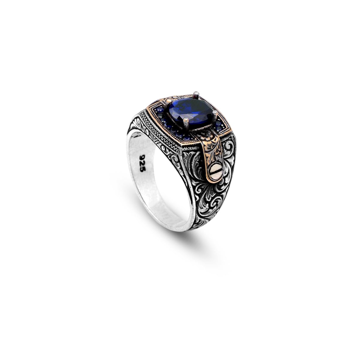 Blue Sapphire Ring with Micro Stone - Vintage Men's Gemstone Ring