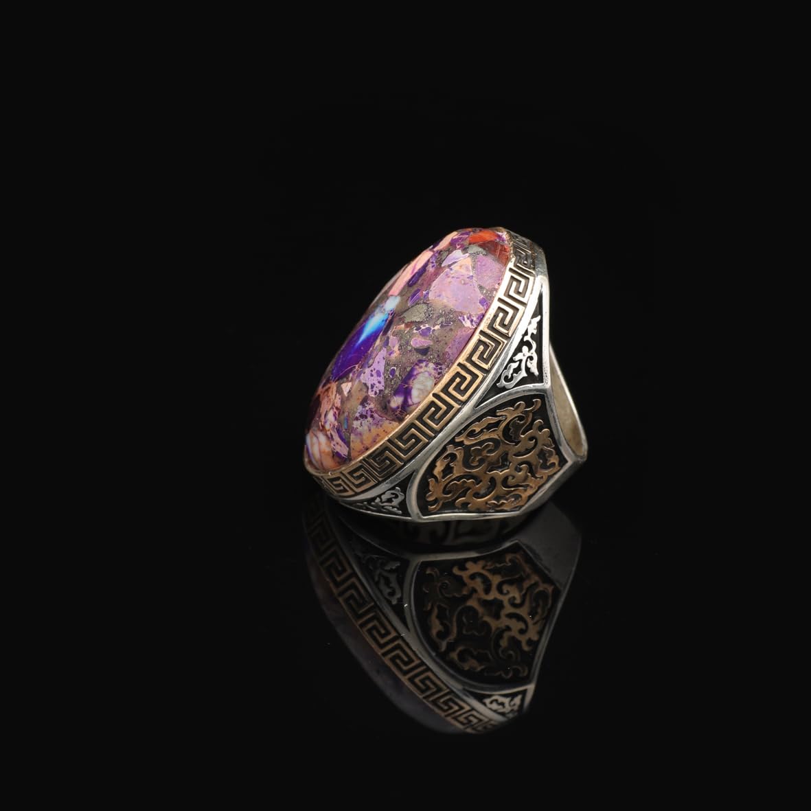 Special Turquoise Stone Ring – Large Oval Stone in Polished 925 Sterling Silver