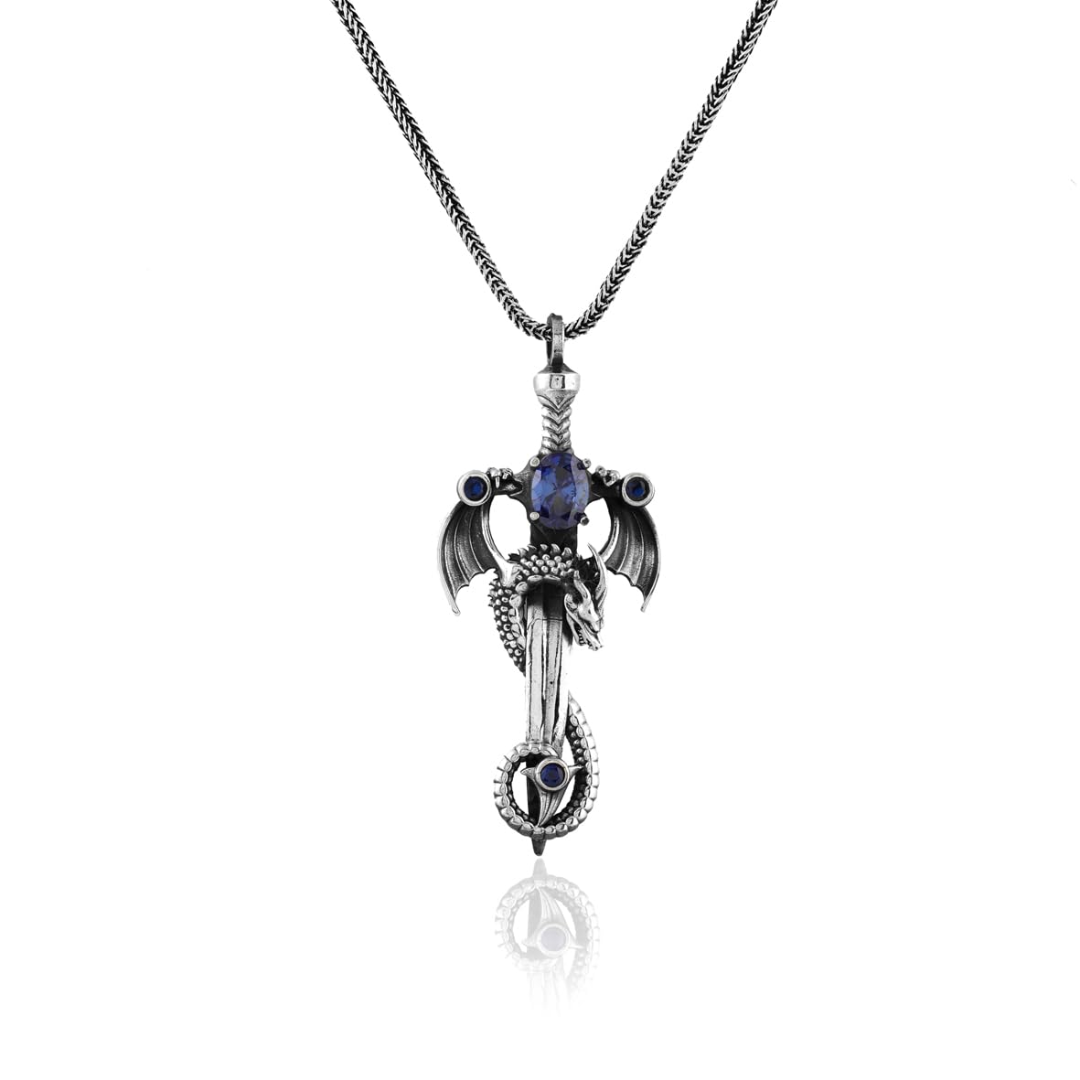 Dragon Necklace & Sword Pendant – Sterling Silver Sapphire Necklace