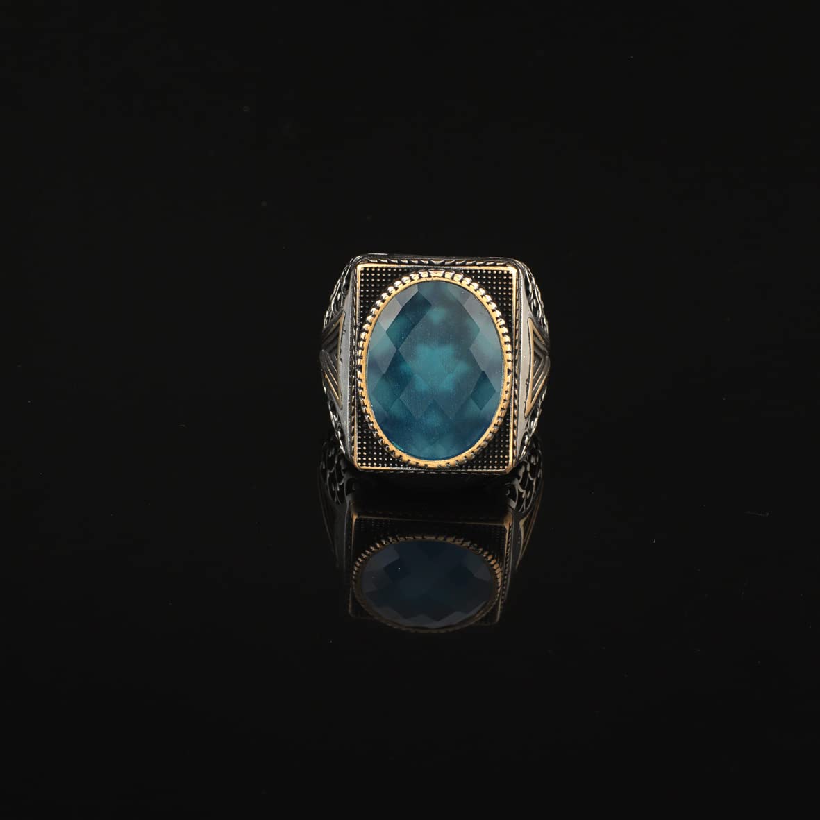 Man Silver Aquamarine Stone Ring