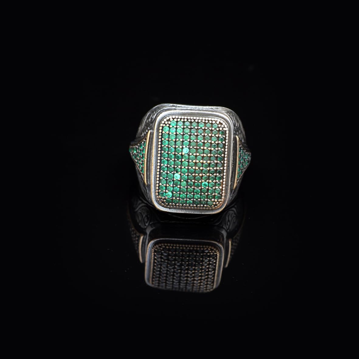 Men's Vintage Jade and Micro Stone Statement Ring