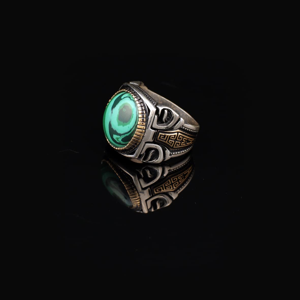 925 K Sterling Silver Malachite Ring Men