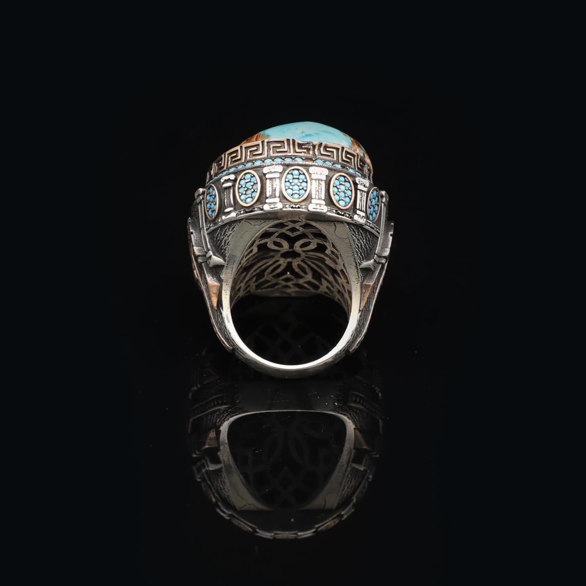 Special Turquoise Stone Ring – Large Oval Stone in Polished 925 Sterling Silver