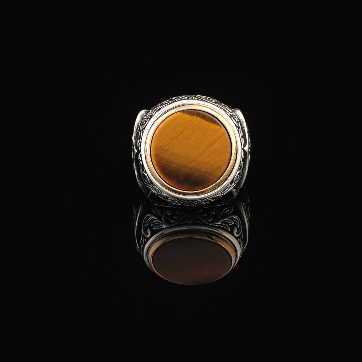 Handmade Tiger Eye Signet Ring - Vintage Pinky Ring in Sterling Silver for Men with Custom Engraving - Ottoman Style Gemstone Jewelry - Gift Silver Polishing Cloth Included