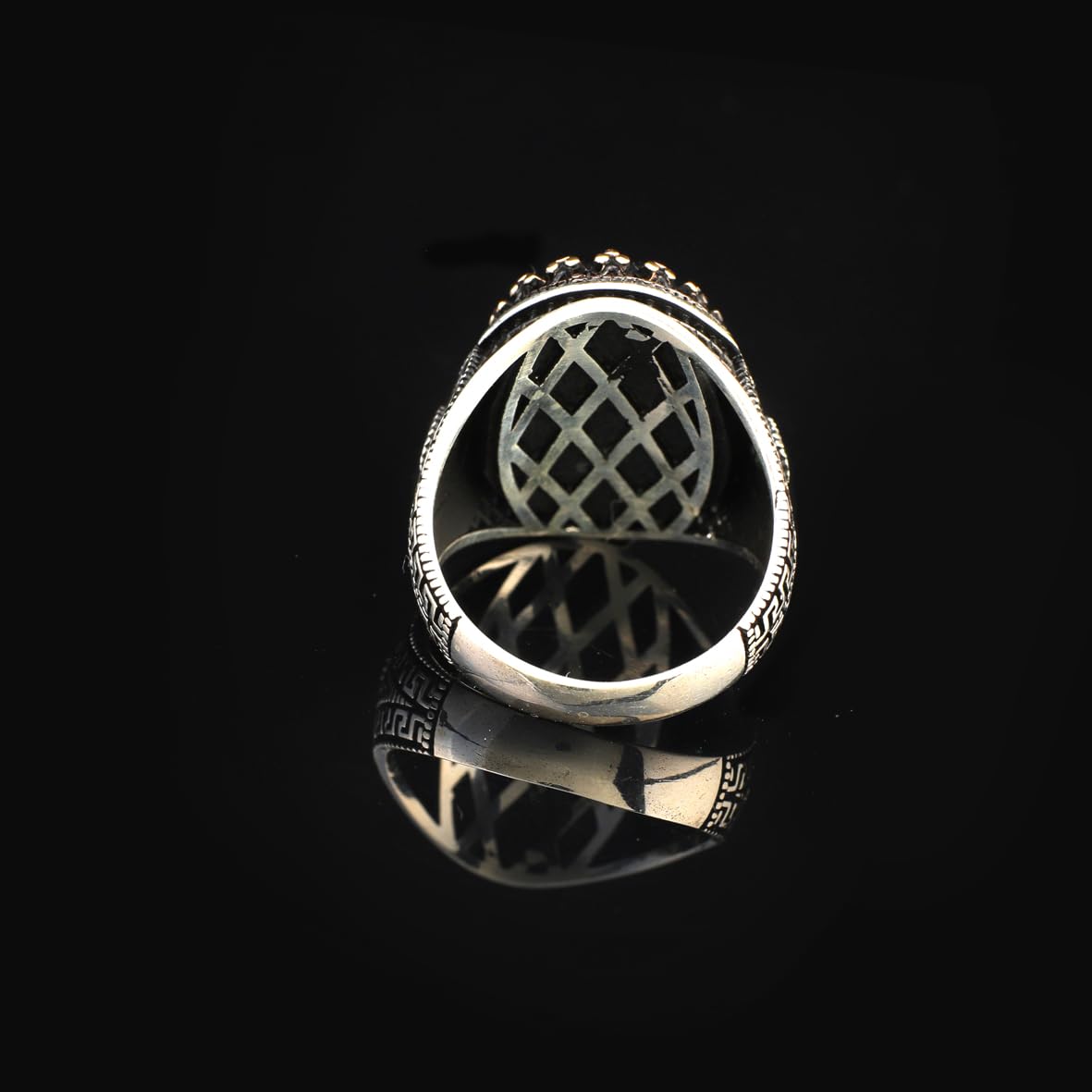Mens Jade Ring – Handmade Ottoman Style Oval Gemstone Sterling Silver Ring