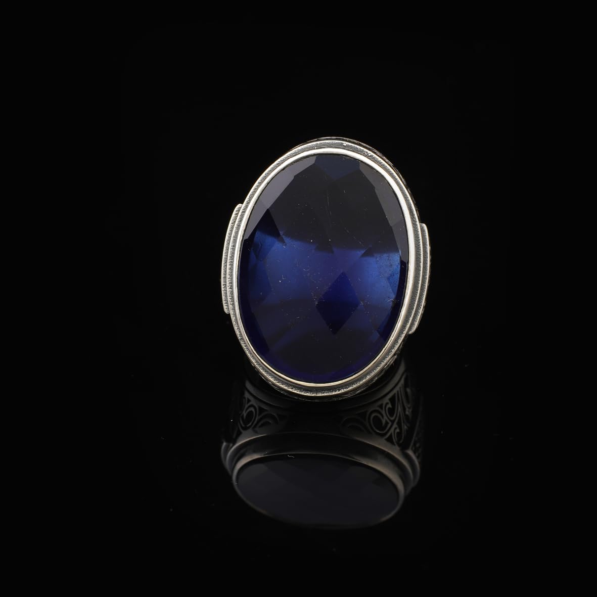 Sapphire Ring for Men – Large Chunky Silver Ring with Micro Sapphire Stone