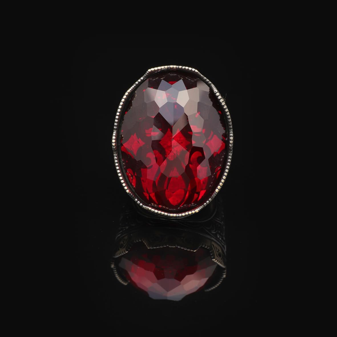 Garnet Ring with Large Oval Stone – Vintage 925 Sterling Silver Men’s Ring