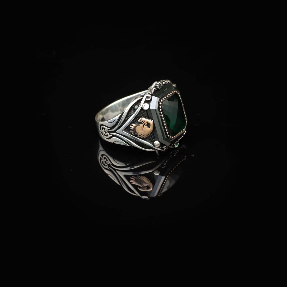 Eagle Emerald Ring - Vintage Mens Gemstone Ring