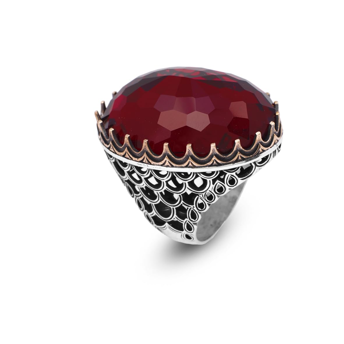 Vintage Ottoman Garnet Ring - Handmade Large Gemstone Ring for Men