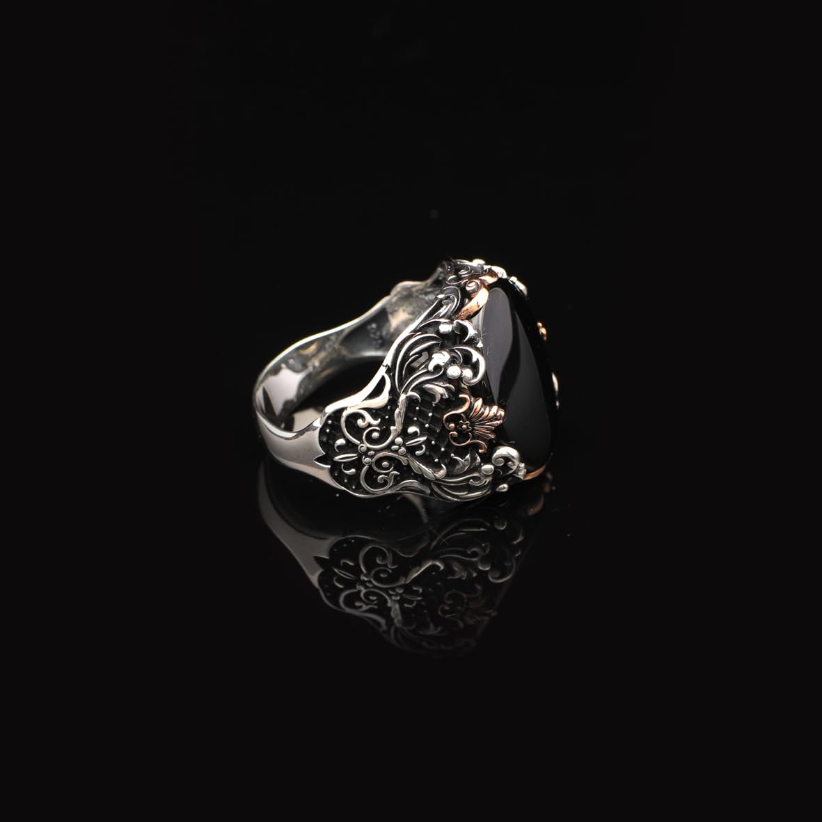 Handmade 925 Sterling Silver Black Onyx Oval Stone Ring - Vintage Polished Gemstone Engagement Ring for Men with Engraving and Silver Polishing Cloth Gift