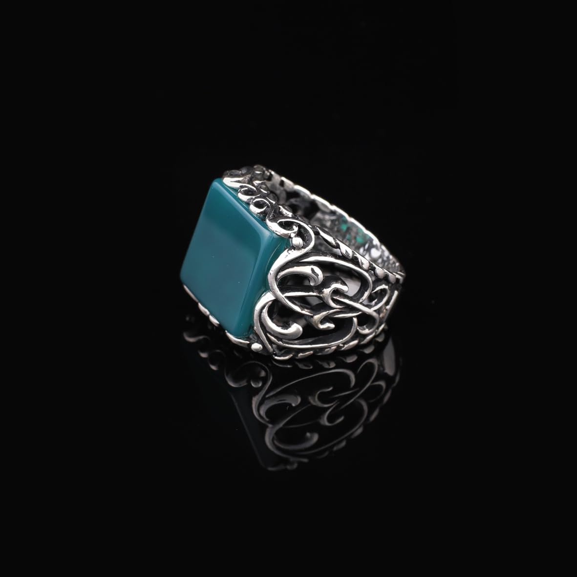 Handmade 925 Sterling Silver Jade Ring in Ottoman Style - Gemstone Men's Jewelry with Ring and Silver Polishing Cloth Gift