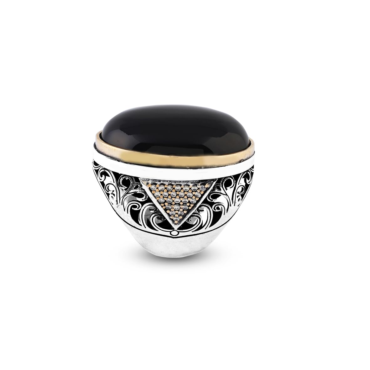 Men's Black Onyx and Micro Sapphire Chunky Sterling Silver Ring