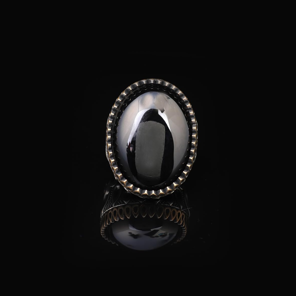 Handmade Onyx Ring with Oval Gemstone - Large Ottoman Style Men's Vintage 925 Sterling Silver Gemstone Ring with Silver Polishing Cloth Gift