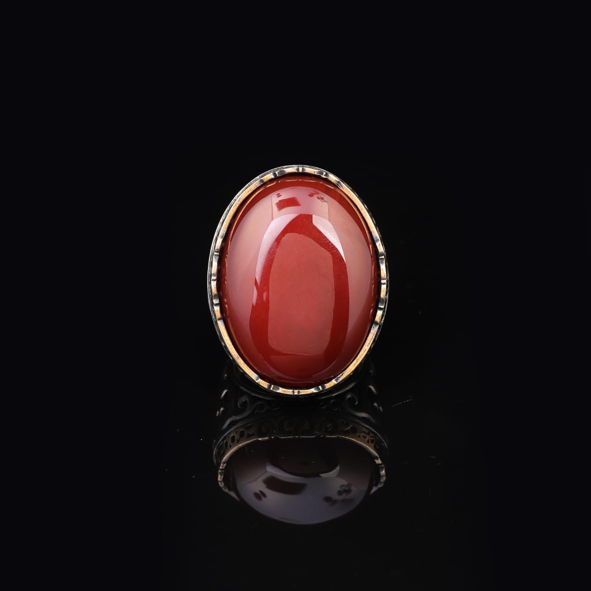 Carnelian Ring - Oval Stone - Large Gemstone Ring - Men's Vintage Handmade 925 Sterling Silver Ring with Silver Polishing Cloth Gift