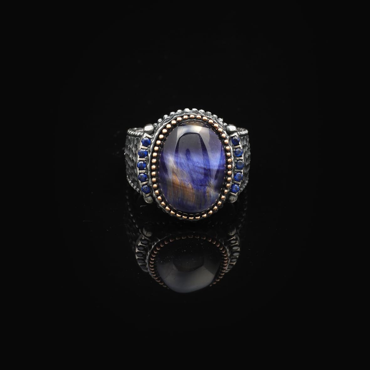 Blue Tiger Eye Pinky Ring for Men