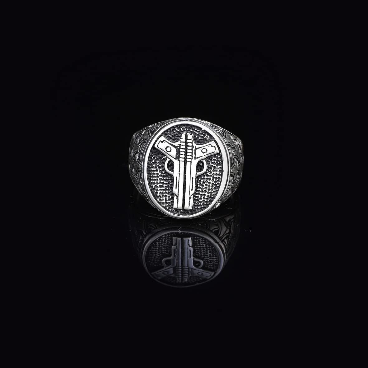 Pistol Handmade Sterling Silver Men Signet Ring