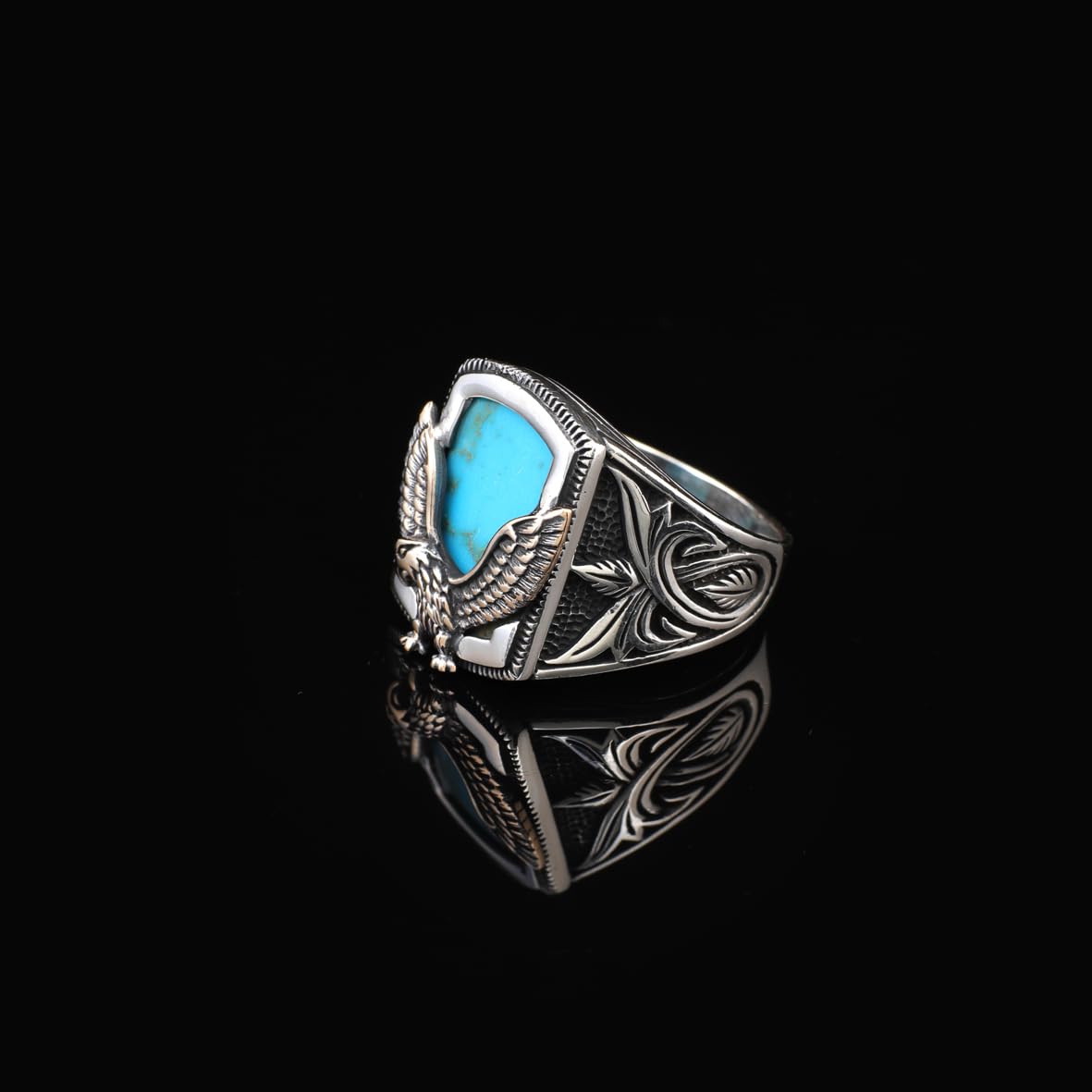 Handmade Turquoise Gemstone Eagle Ring for Men Vintage 925 Sterling Silver