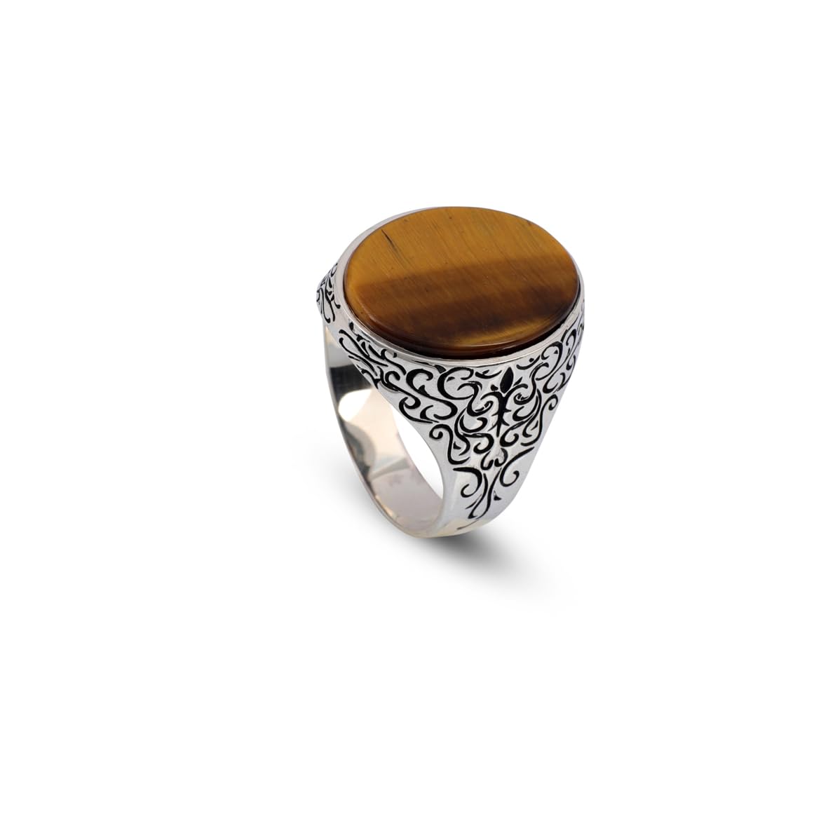 Handmade Vintage Tiger Eye Ring for Men - Oval Gemstone in Polished 925 Sterling Silver