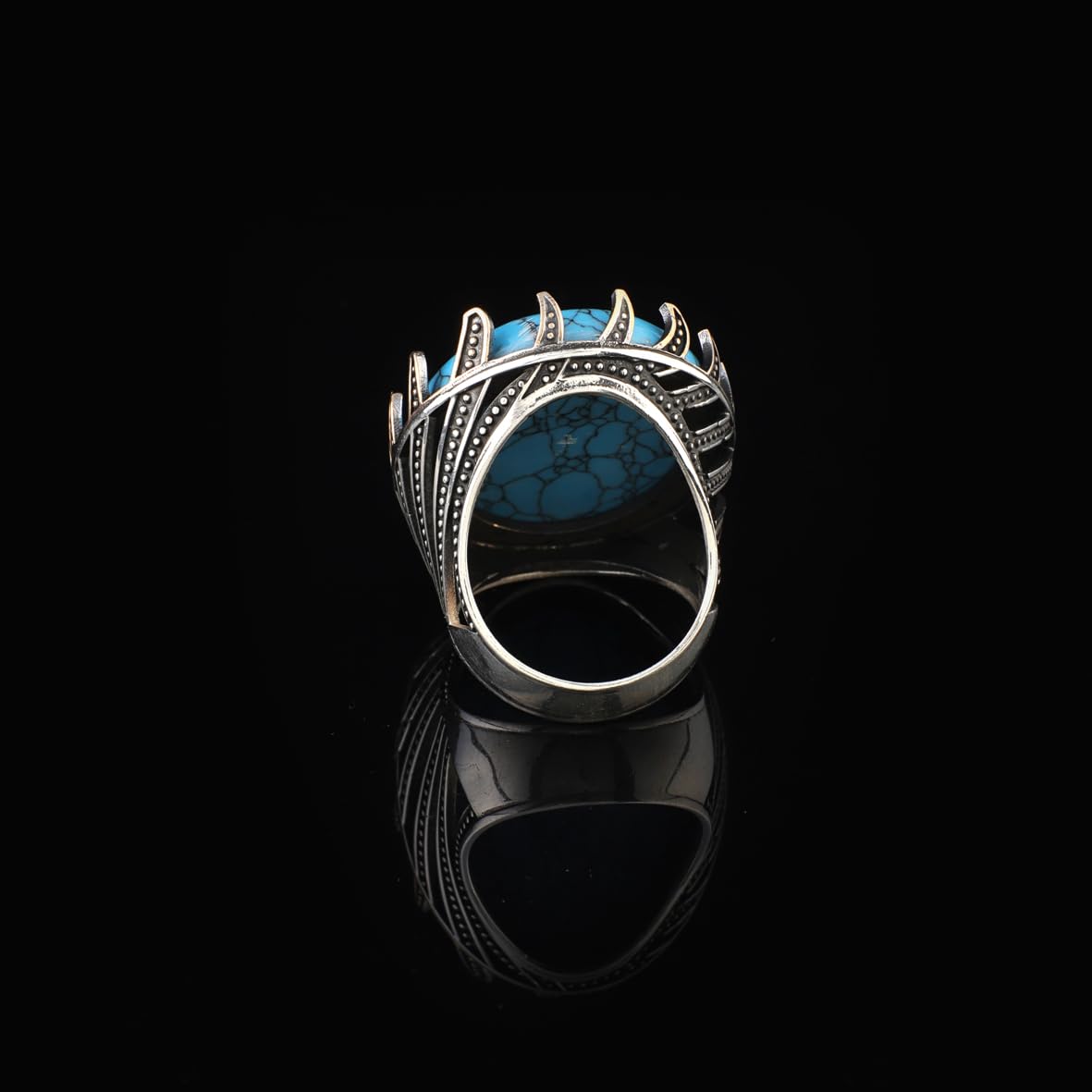 Handmade Men's Turquoise Ring - Chunky Sterling Silver Ottoman-Style Gemstone Ring
