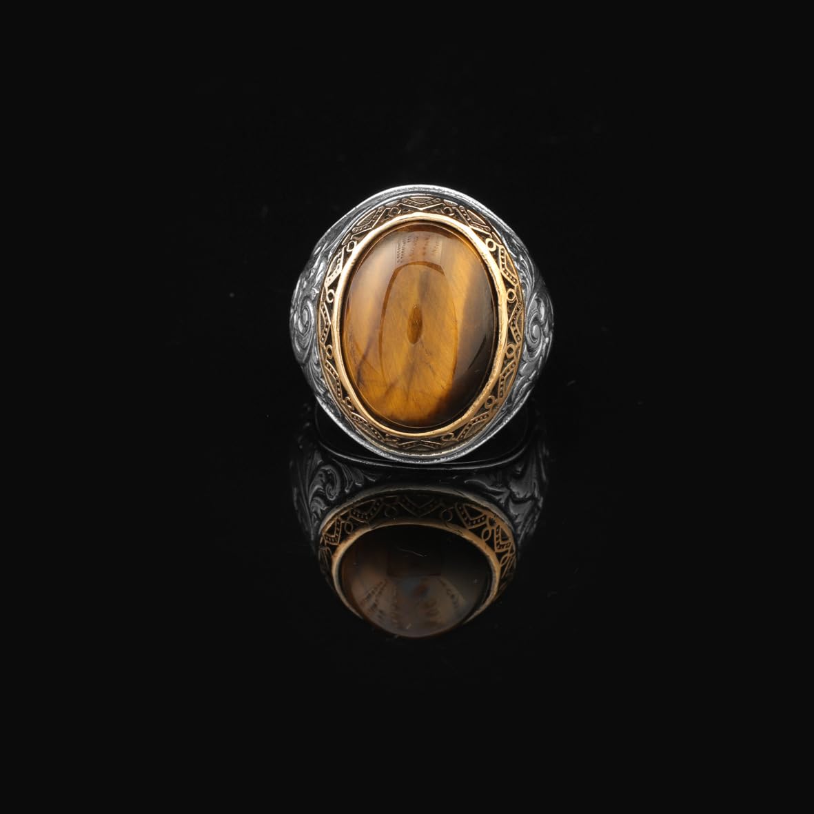 Tiger Eye Ring – Ottoman Vintage 925 Sterling Silver Engagement Ring – Promise Ring for Him – Gemstone Gift for Husband