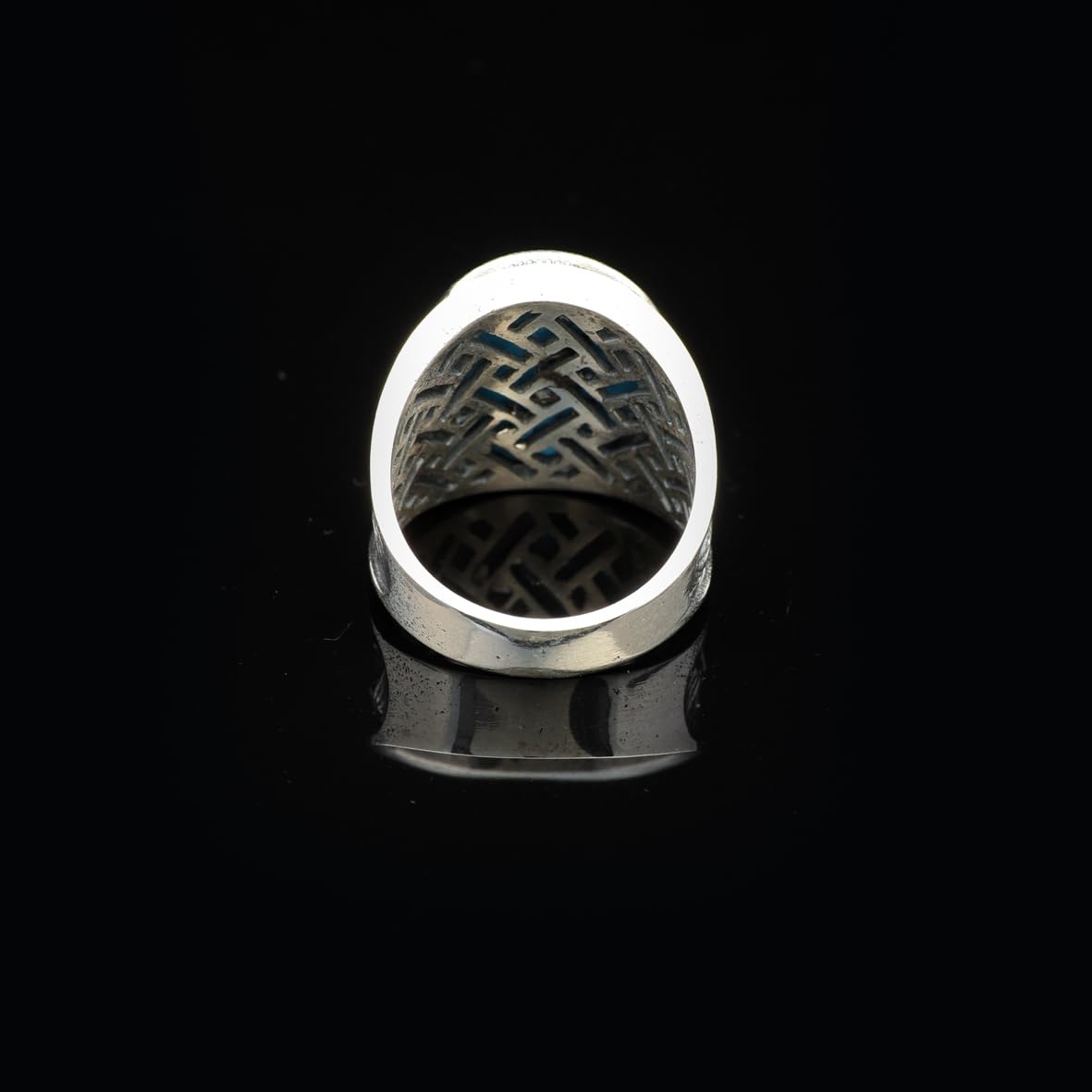 Virgin Mary Signet Ring with Genuine Turquoise - Vintage Oval Stone Gemstone Ring for Men