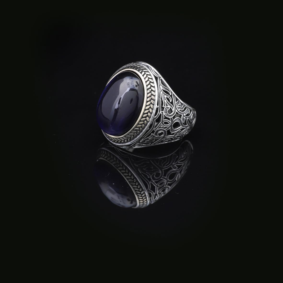 Handmade Blue Tiger Eye Men's Ring - 925 Sterling Silver Gemstone Jewelry with Silver Polishing Cloth Gift