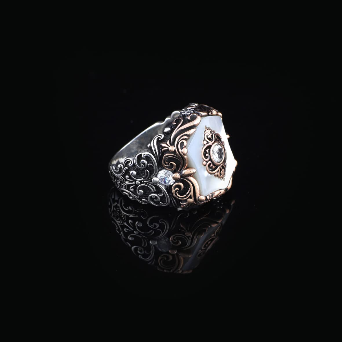 Mother of Pearl Gemstone Handmade Mens Ring