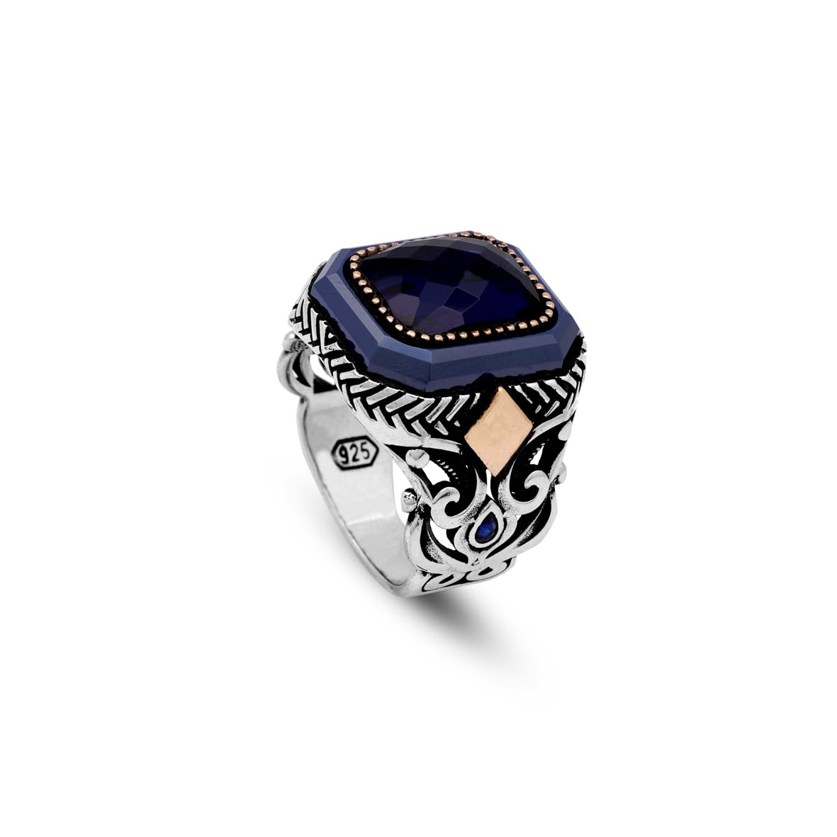 Handmade Vintage Blue Sapphire Ring - Polished 925 Sterling Silver Men's Gemstone Ring