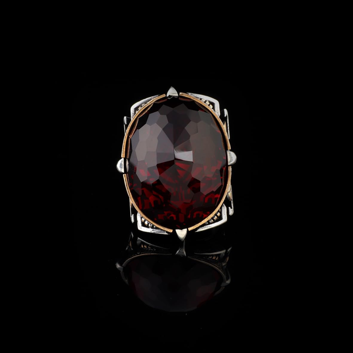 Handmade Garnet Ring – Chunky Sterling Silver Engagement Ring for Men