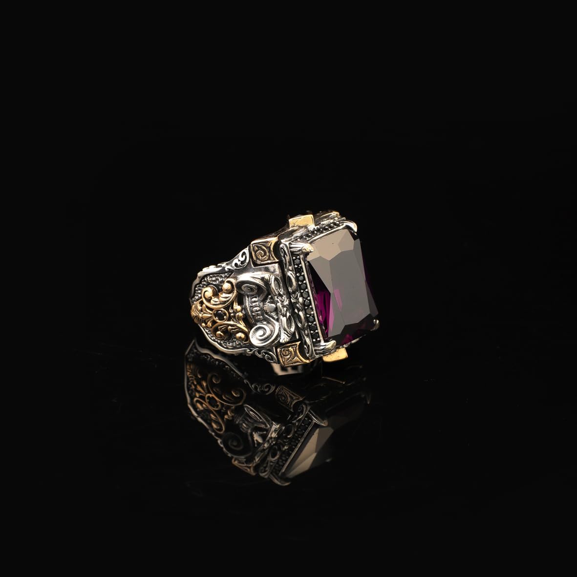 Handmade Amethyst Ring Ottoman Vintage Ring Sterling Silver Ring Chunky Silver Ring Large Statement Gemstone Ring Promise Ring for Him