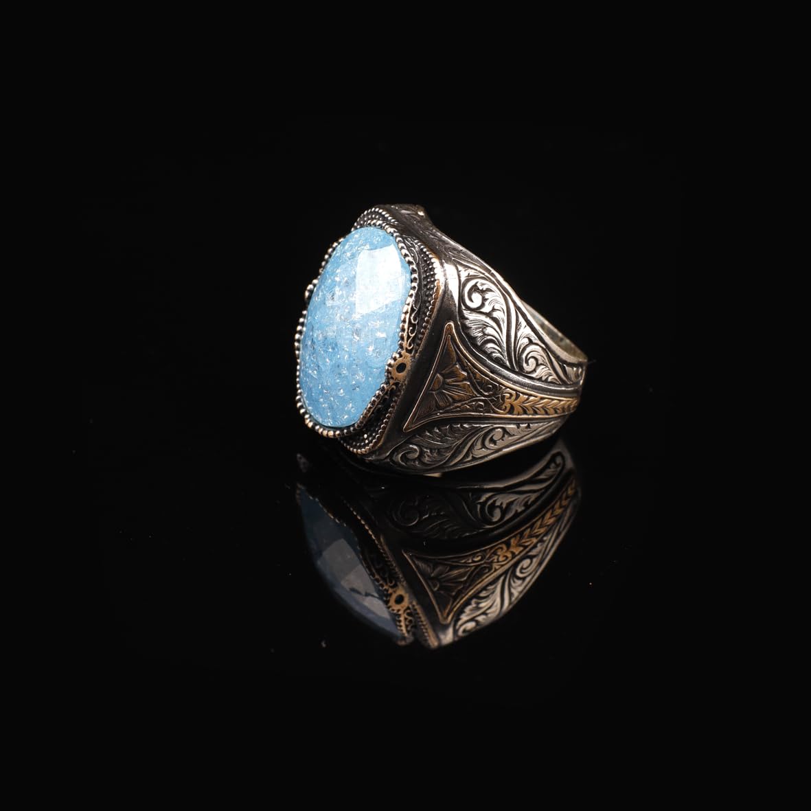 Vintage Handmade 925 Sterling Silver Men's Aquamarine Ring - 925 Sterling Silver Rings for Men - Handcrafted Ring for Men