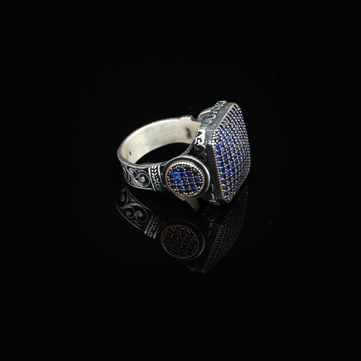 Handmade Sapphire Statement Ring - Vintage 925 Sterling Silver Men's Ring with Micro Stone
