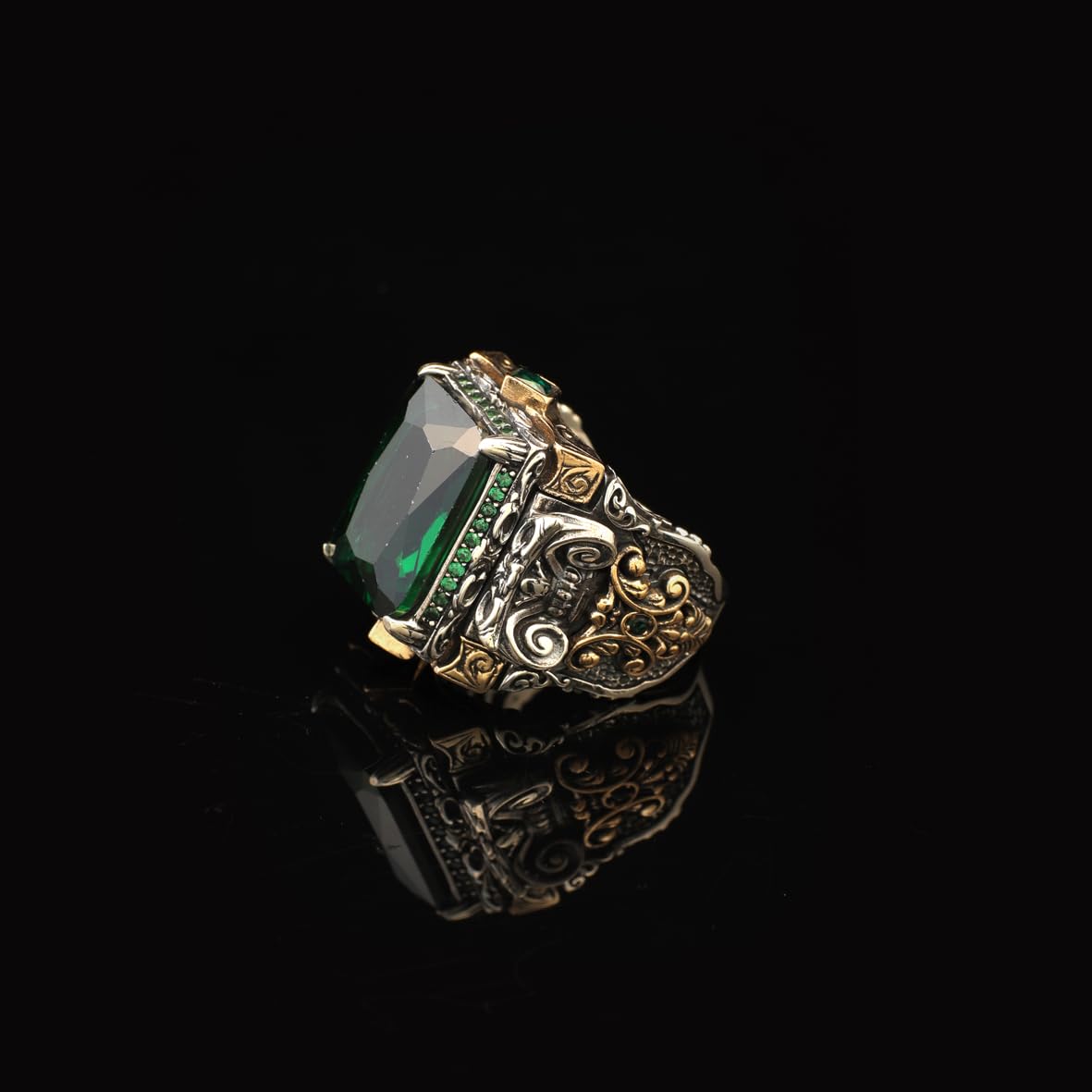 Handmade Emerald Ring Ottoman Style – Large Statement Vintage Gemstone Ring