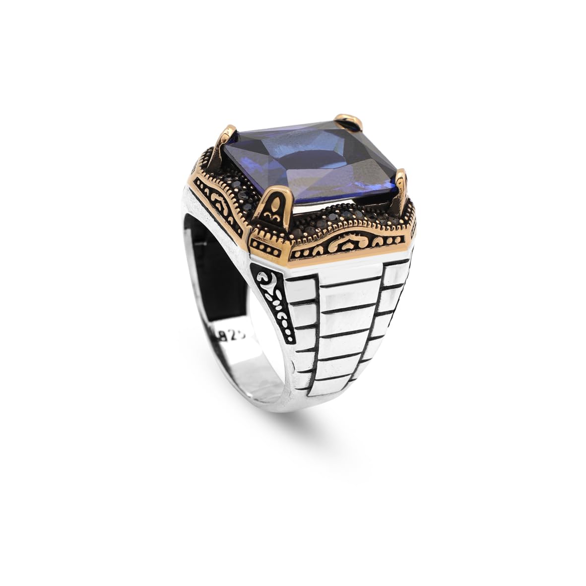 Sapphire Ring Watch Band Style – Vintage Gemstone Signet in 925 Sterling Silver for Men – Handmade Engagement Ring with Custom Engraving & Gift Silver Polishing Cloth